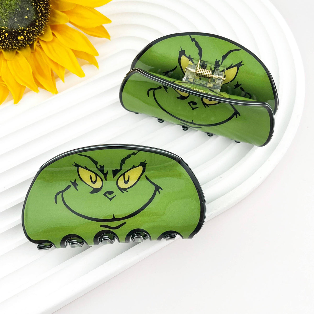Christmas Green Monster Holiday Print Hair Claw Clip