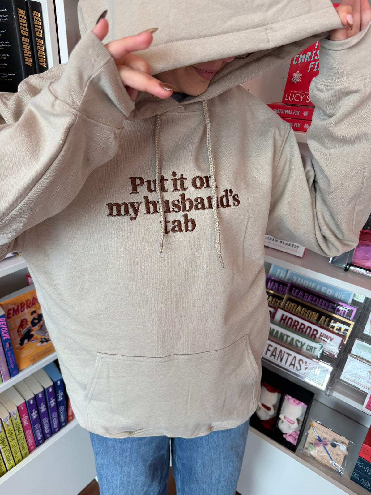 ' Put it On my Husbands Tab ' Hoodie (Oatmeal)