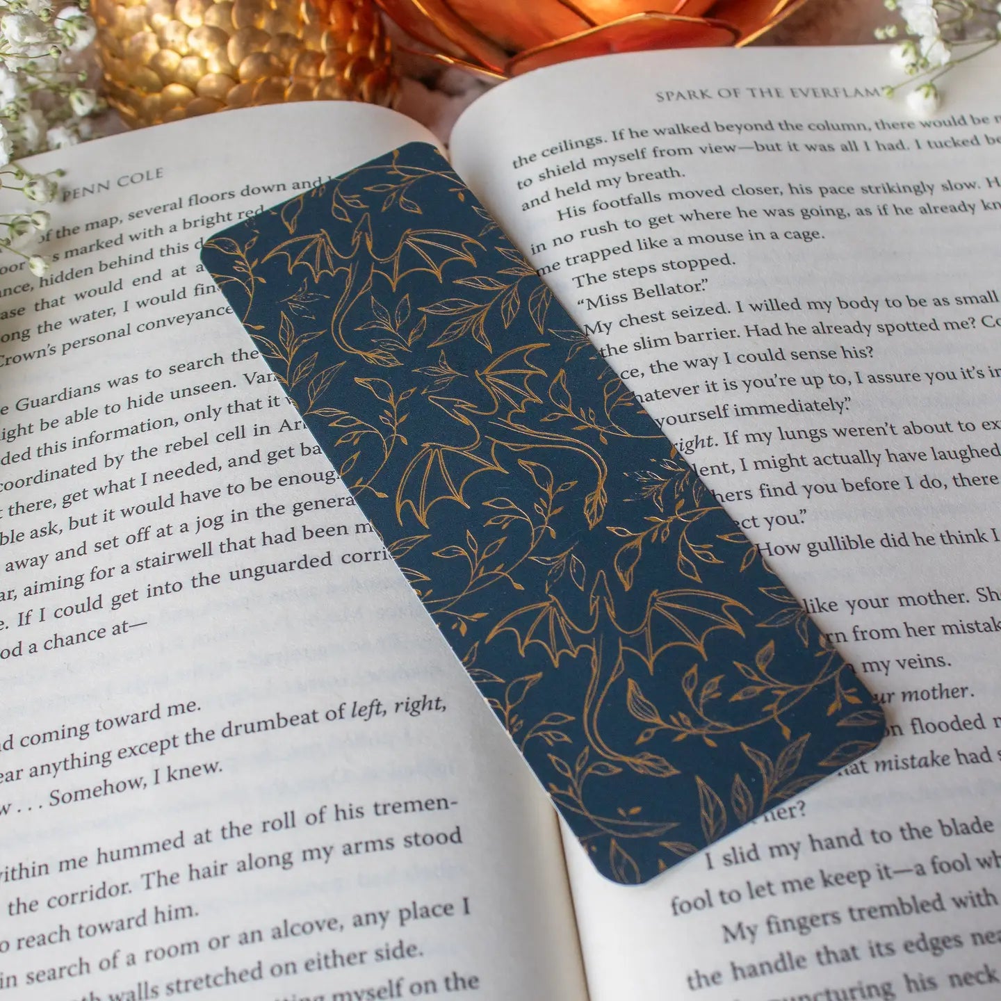 Teal Dragons Gold Foil Bookmark