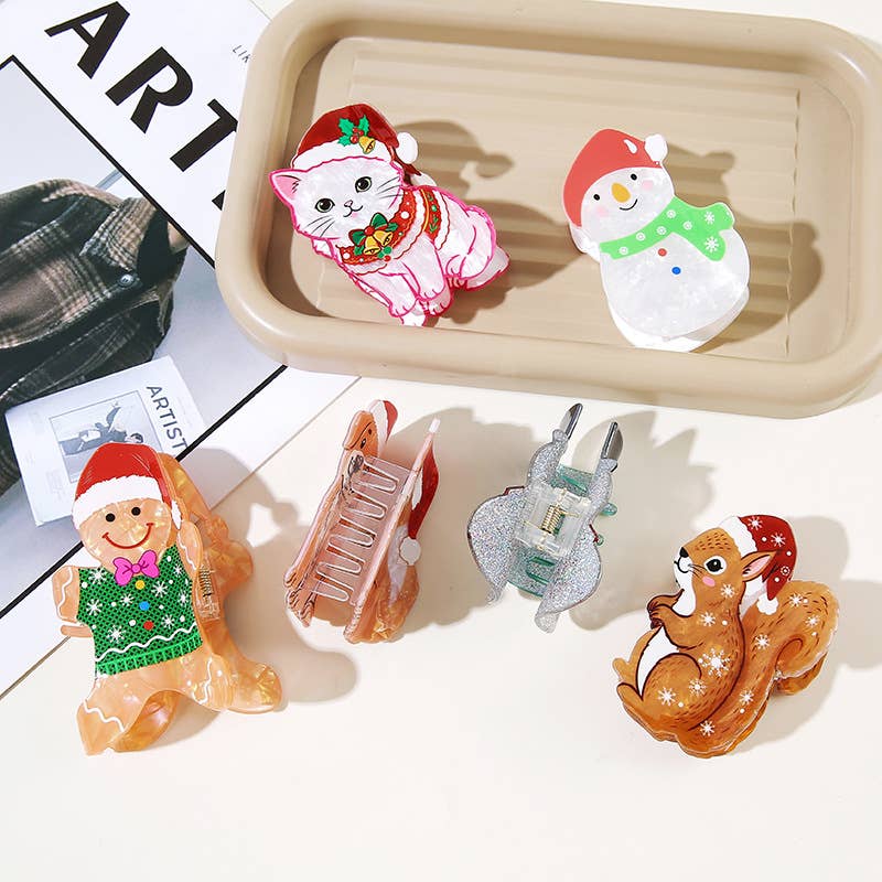 Cute Christmas Animal Santa Hat Hair Claw Clip