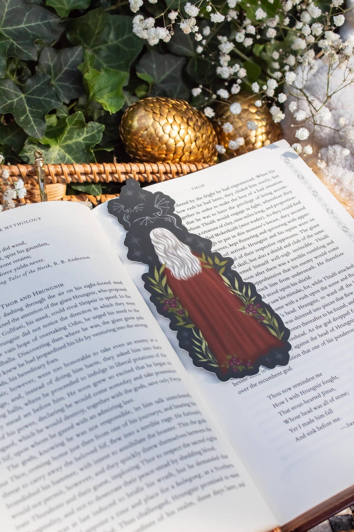 Red Cloaked Fantasy Women with Dragons Die-Cut Bookmark