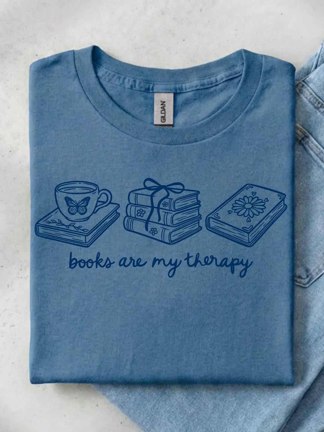 Books are My Therapy T-Shirt (Indigo Blue)