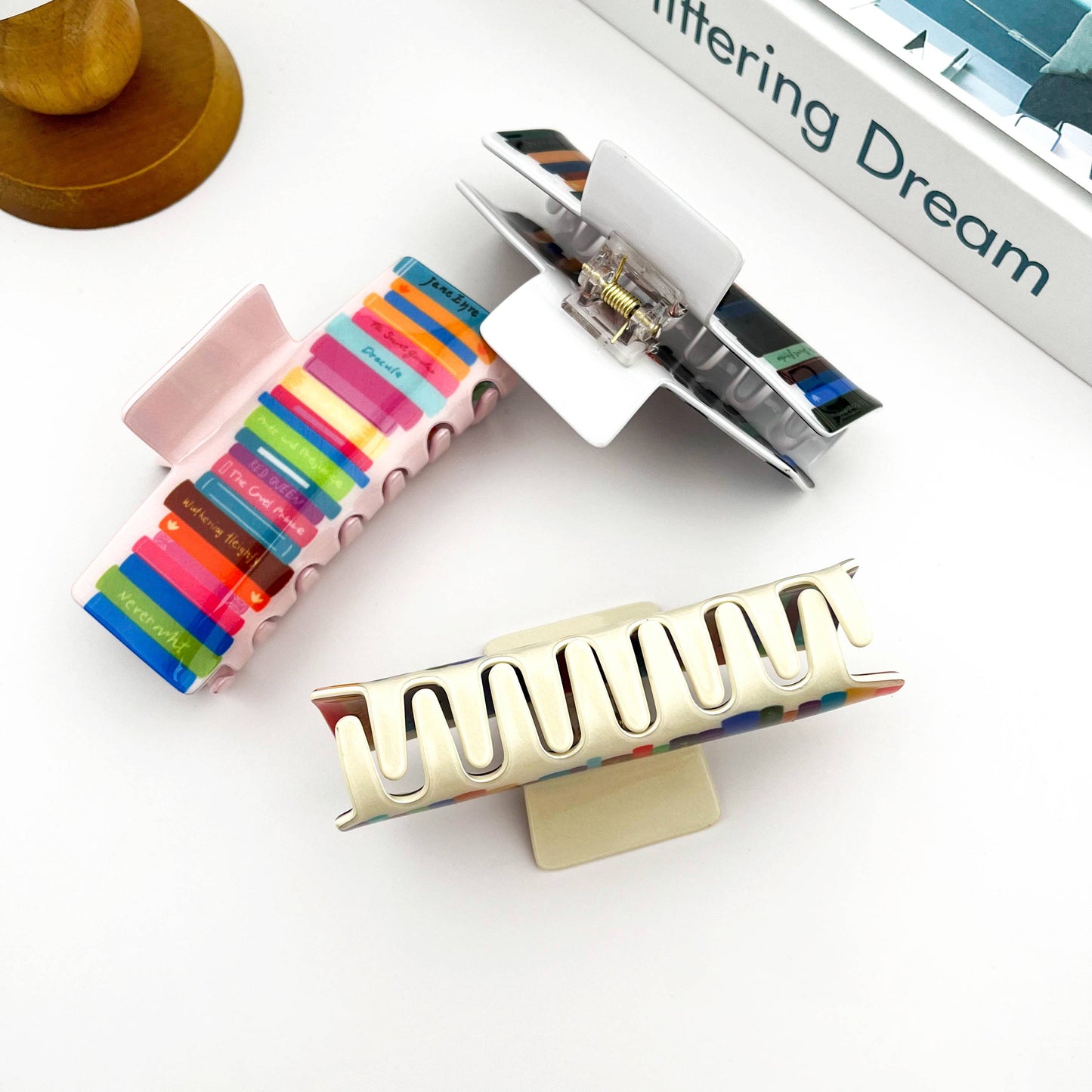 Colorful Stacked Books - Hair Claw Clips
