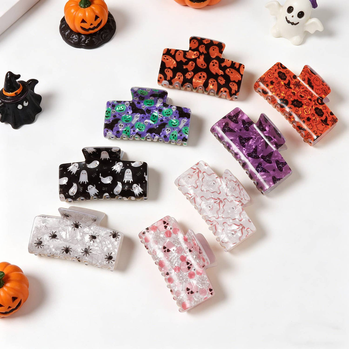 Halloween Ghost Spider Skull Print Hair Claw Clip