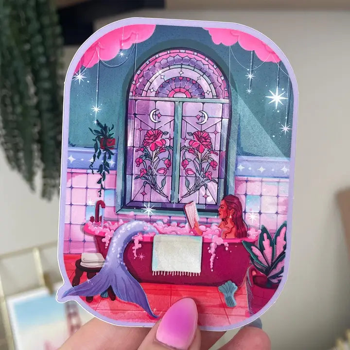 Mermaid in Bath tub(Glossy Vinyl Sticker)