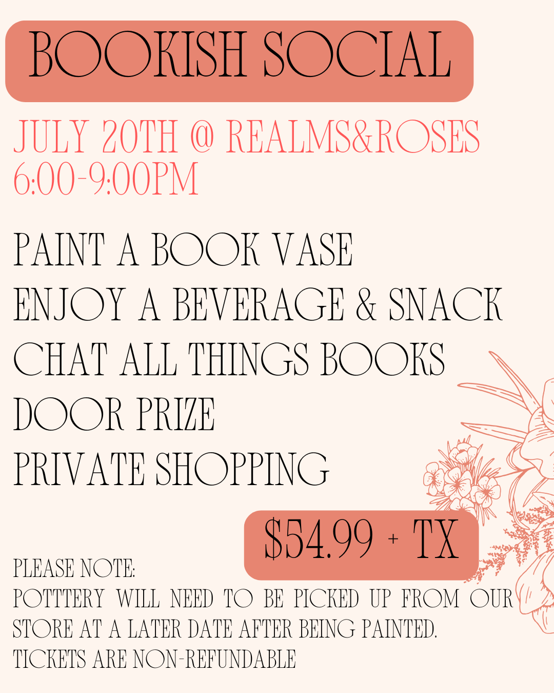 Bookish Social & Book Vase Painting At Realms and Roses - July 20th