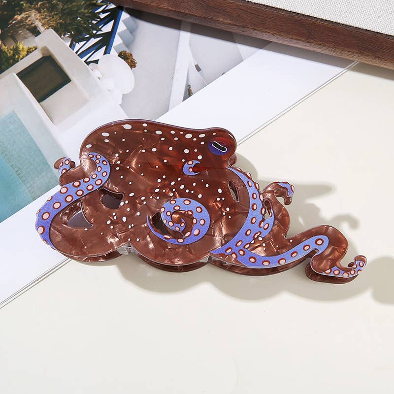 Over Size Whimsical Octopus Print Hair Claw Clip