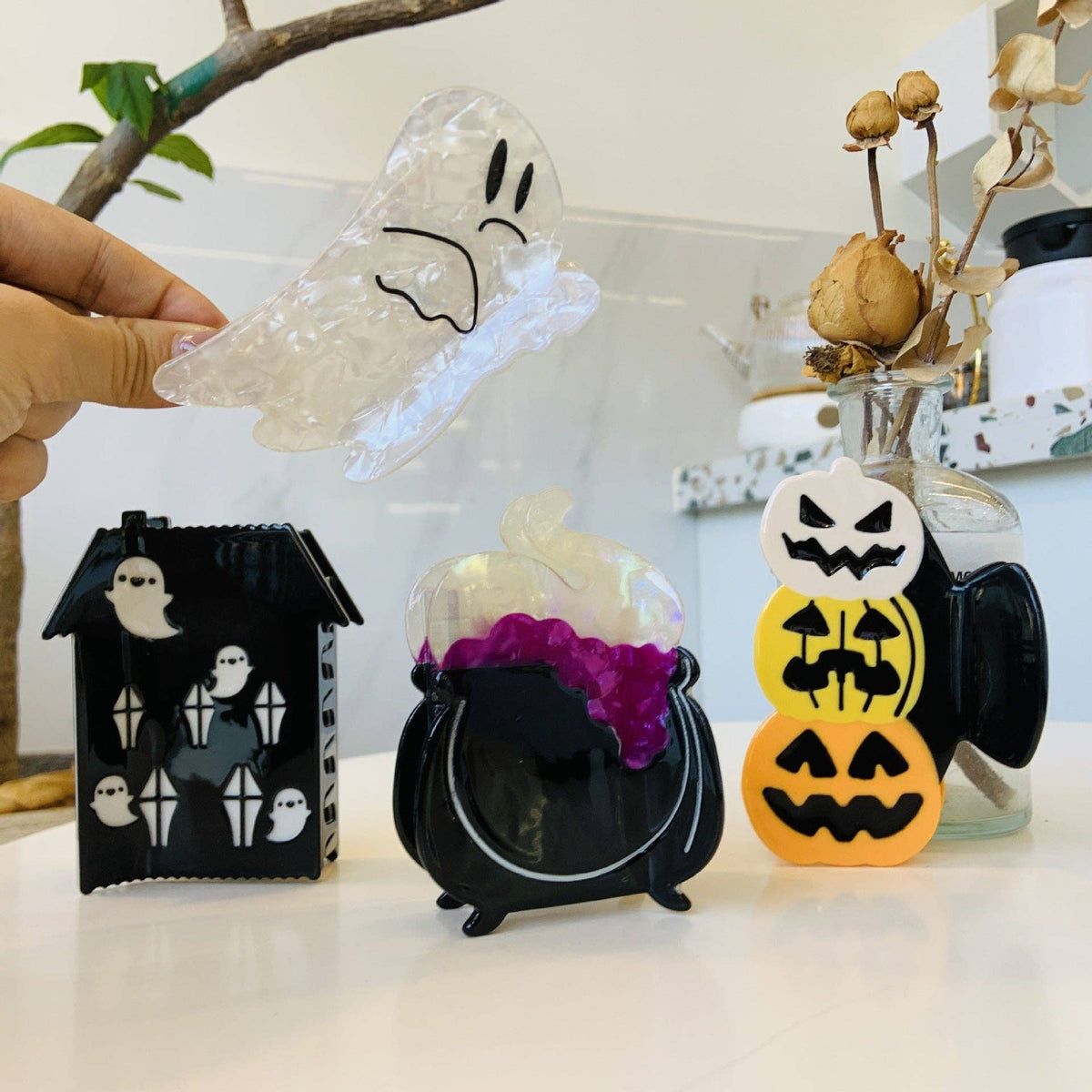 Halloween Pumpkin Ghost Skull Bat Hair Claw Clip