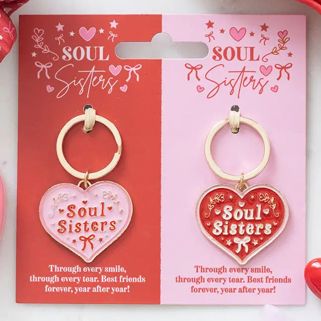 Pair of Soul Sisters Love Heart Keyrings