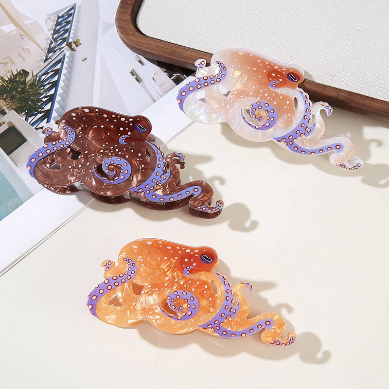 Over Size Whimsical Octopus Print Hair Claw Clip