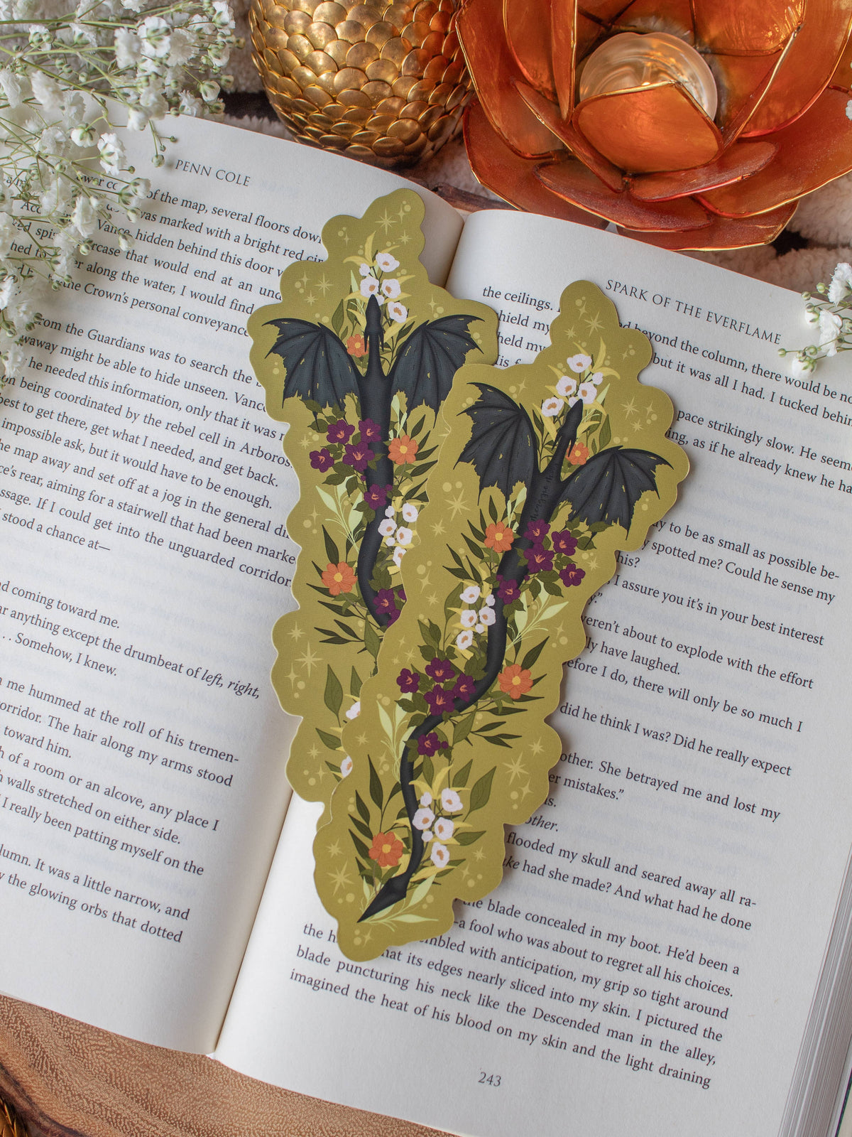 Floral Wyvern Die-Cut Bookmark