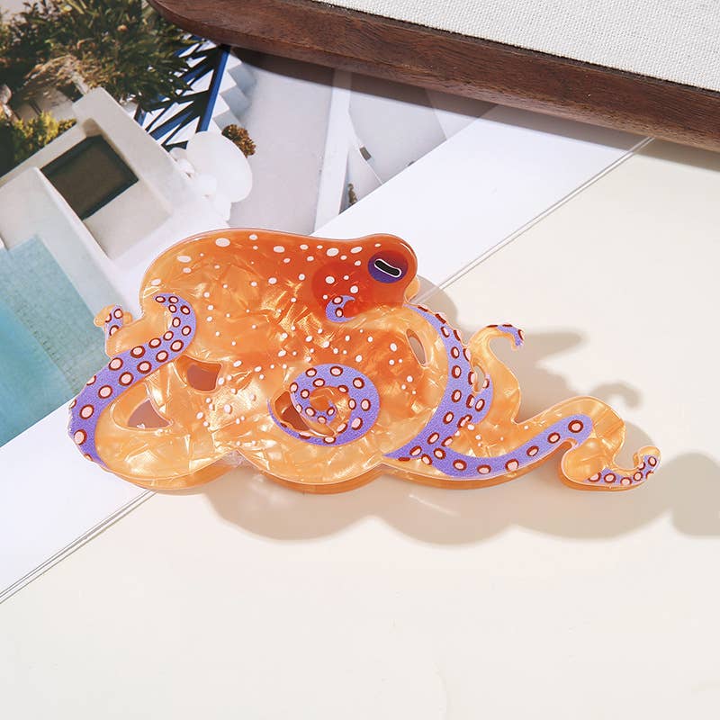Over Size Whimsical Octopus Print Hair Claw Clip