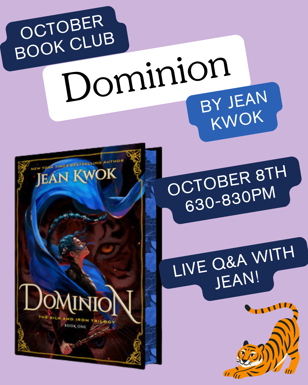 October Book Club - Dominion by Jean Kwok - October 8th