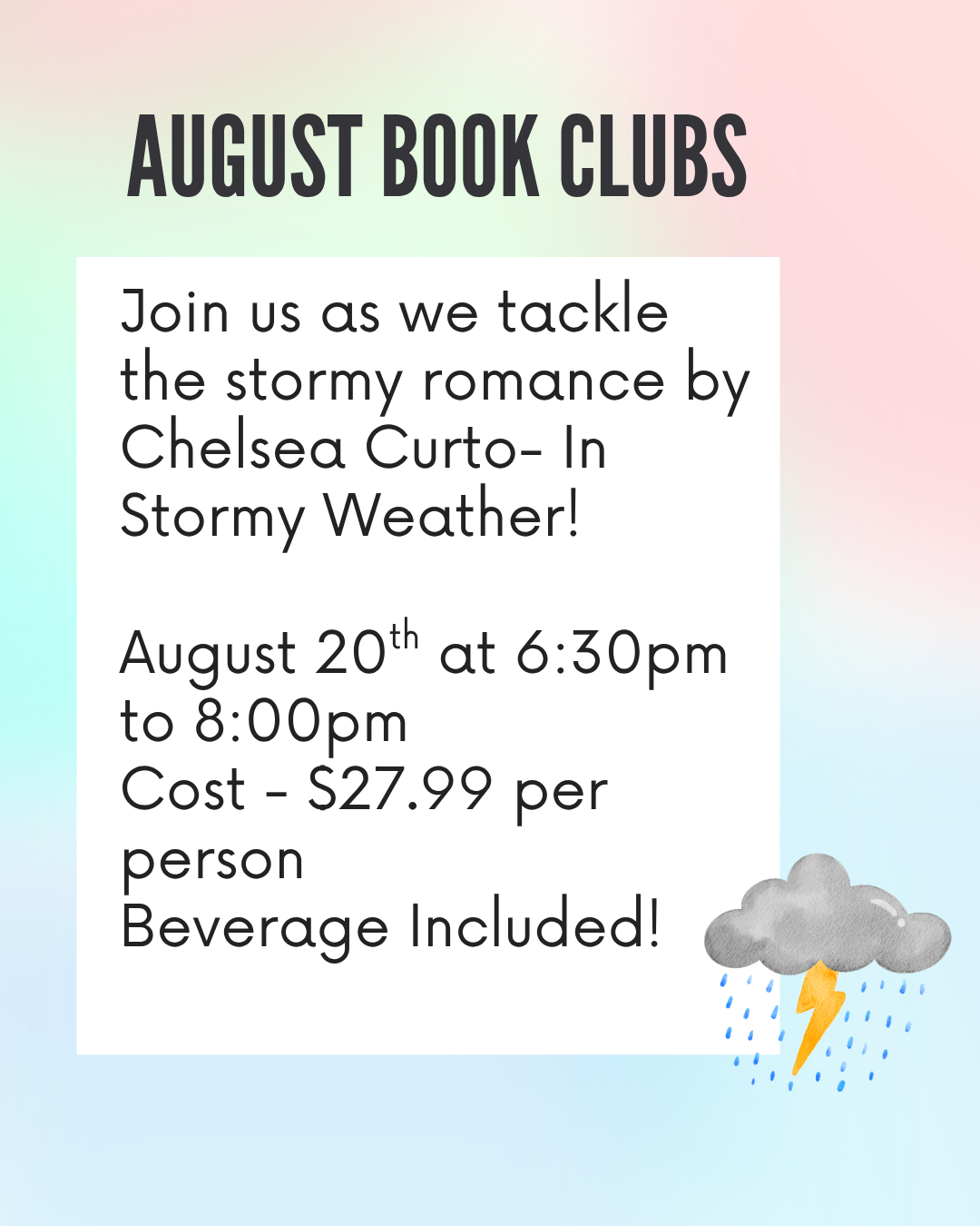August Book Club - In Stormy Weather - August 20th