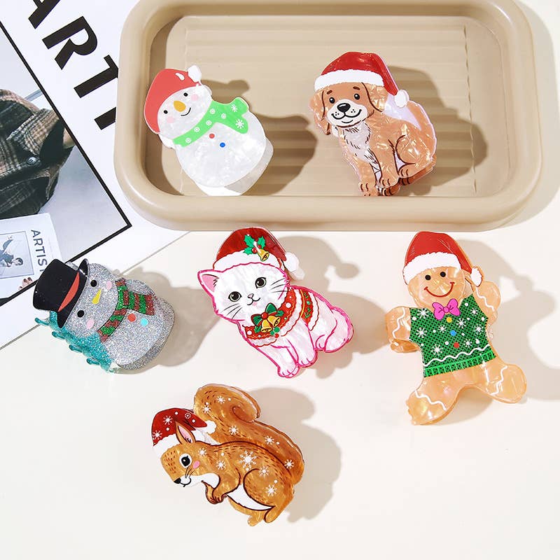 Cute Christmas Animal Santa Hat Hair Claw Clip