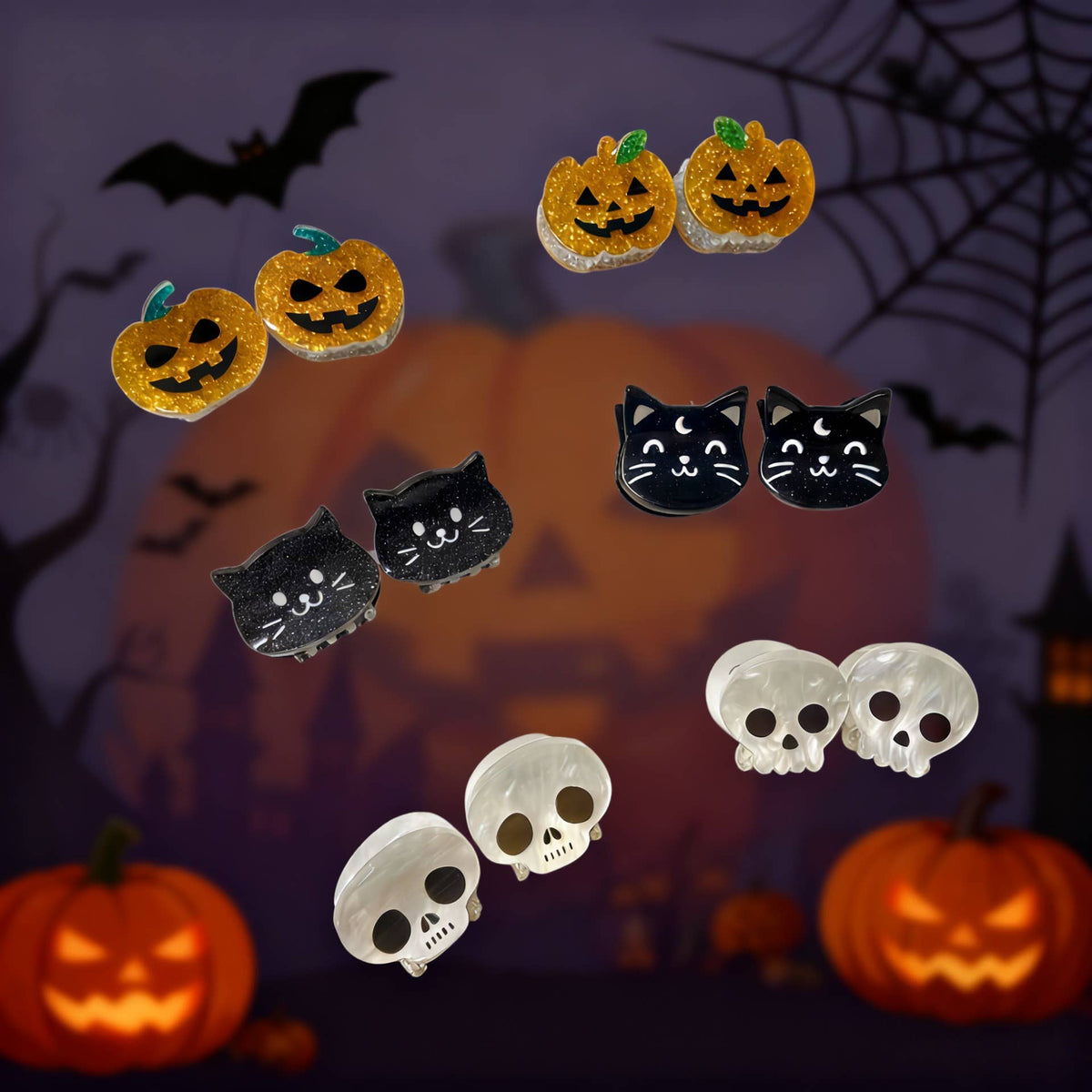 Mini Halloween Pumpkin Ghost Skull Cat Hair Claw Clip