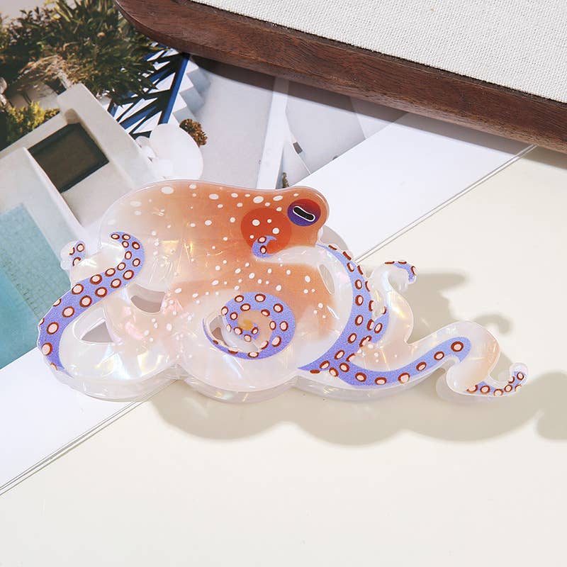 Over Size Whimsical Octopus Print Hair Claw Clip