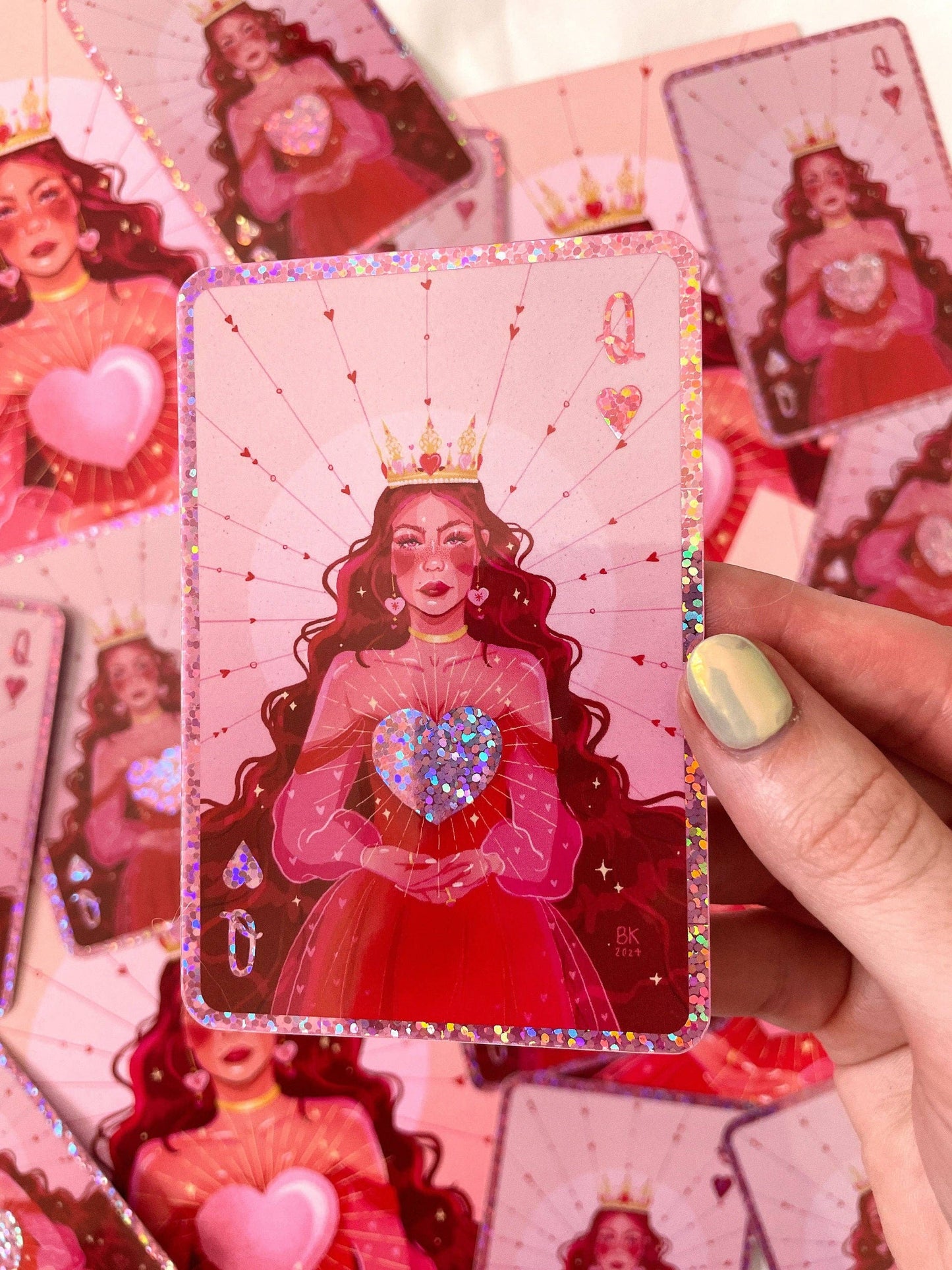 Queen of Hearts Glitter (Glossy Vinyl Sticker)