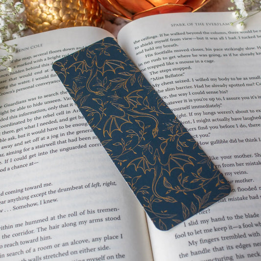 Teal Dragons Gold Foil Bookmark