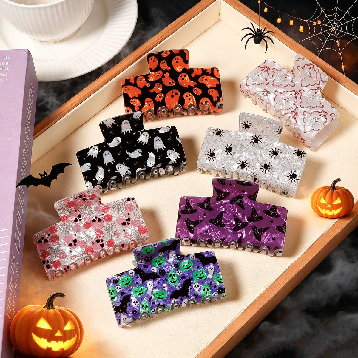 Halloween Ghost Spider Skull Print Hair Claw Clip