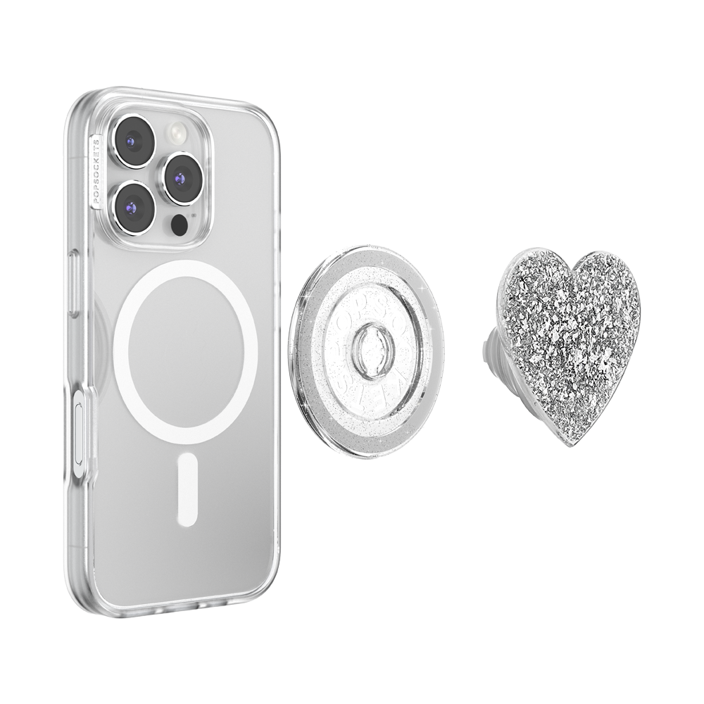 PopSockets MagSafe Confetti Heart Silver Sizzle