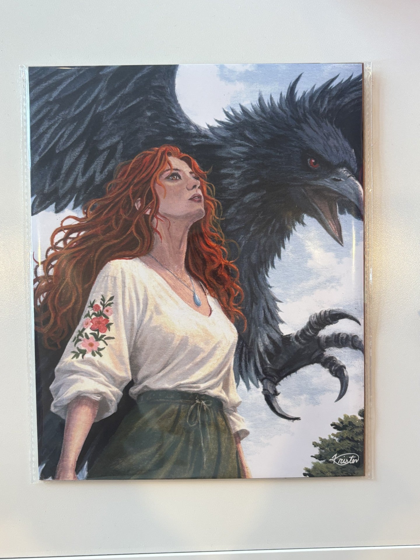 Redhead with Large Crow - Shield of Sparrows Inspired Art Print (8x10)