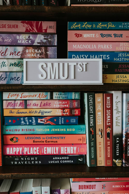 Smut St (Acrylic Shelf Sign w/stand)