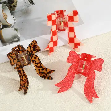 Big Bow (Red Glitter) - Hair Claw Clip